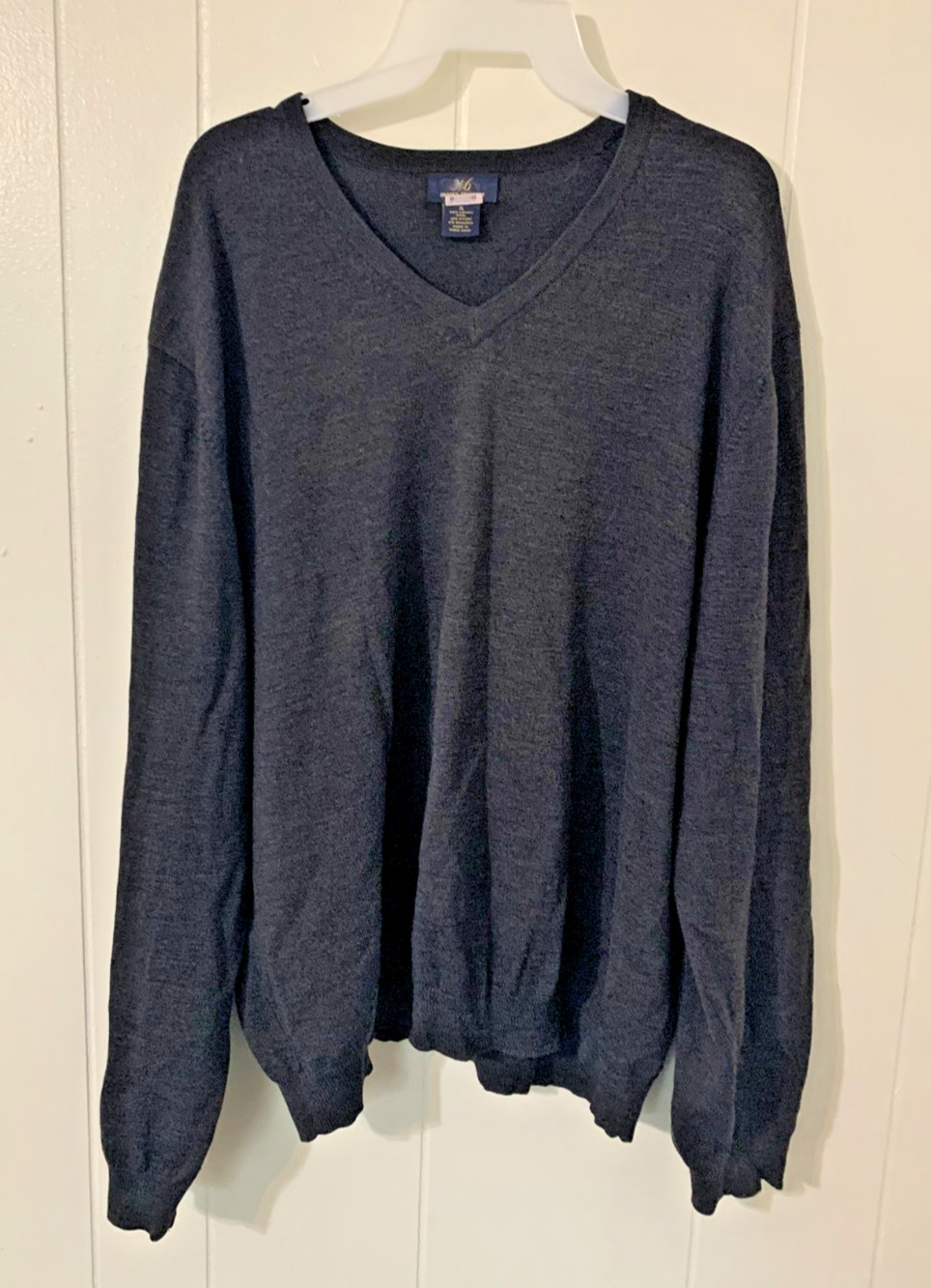 Brooks Brothers Mens Charcoal Merino Wool Blend V-Neck Knit Pullover Sweater XL